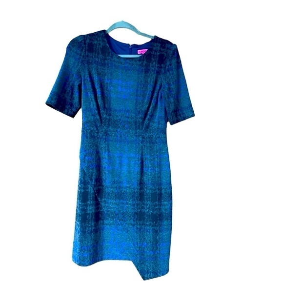 Betsey Johnson size 6 blue and gray plaid midi dress - Picture 1 of 10